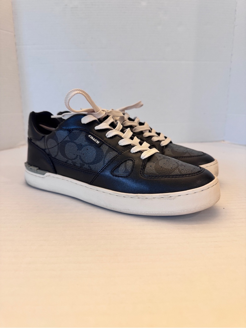 Coach Clip Court Sneaker Signature Black Monogram Print Men's Size 9D C8965